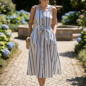 MLLE GABRIELLE Denim Blue Striped Button Front Dress BRAND NEW Sz 1X